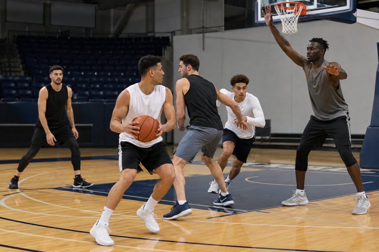 Five basketball players demonstrating different on-court roles