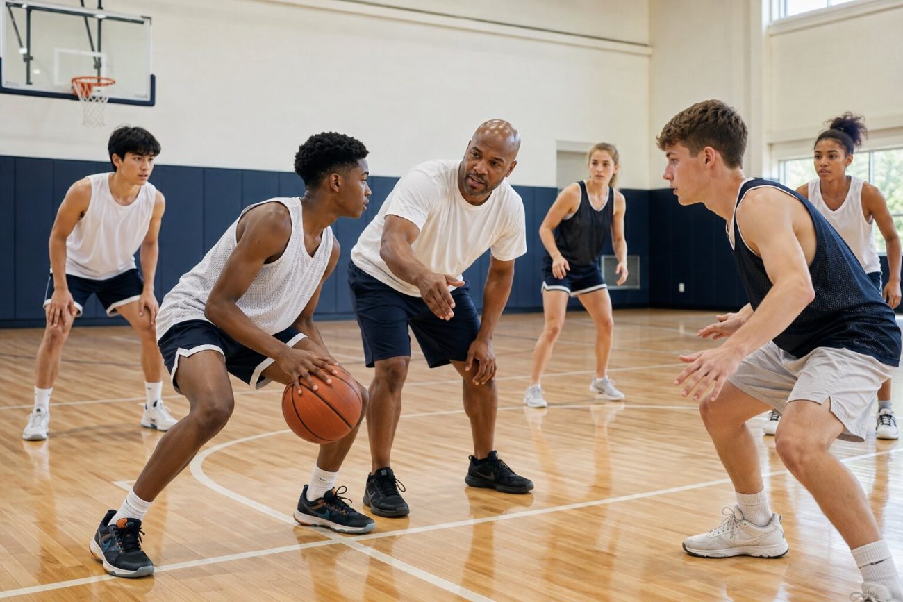 Young players learning skills in a supervised small-sided practice